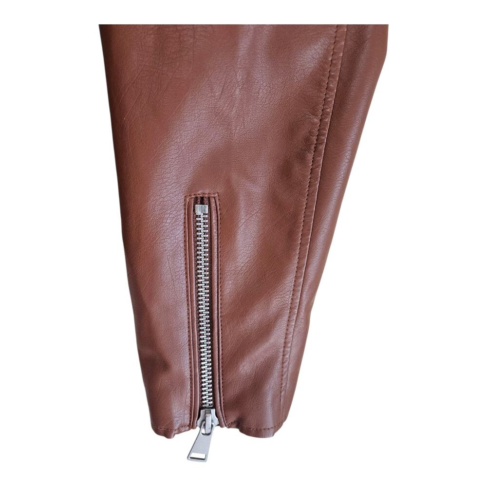 ANTHROPOLOGIE Women's Plus 1X Saige Moto Jacket Brown Faux Leather Snaps Zip 46" - Picture 6 of 11